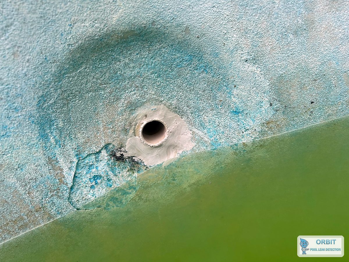 Second view of the cracked area around a return fitting found during leak detection in Houston, TX